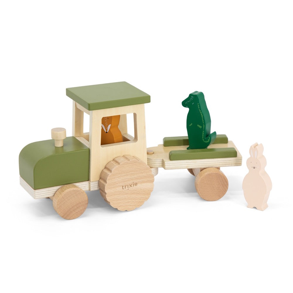 Trixie - houten tractor met aanhangwagen