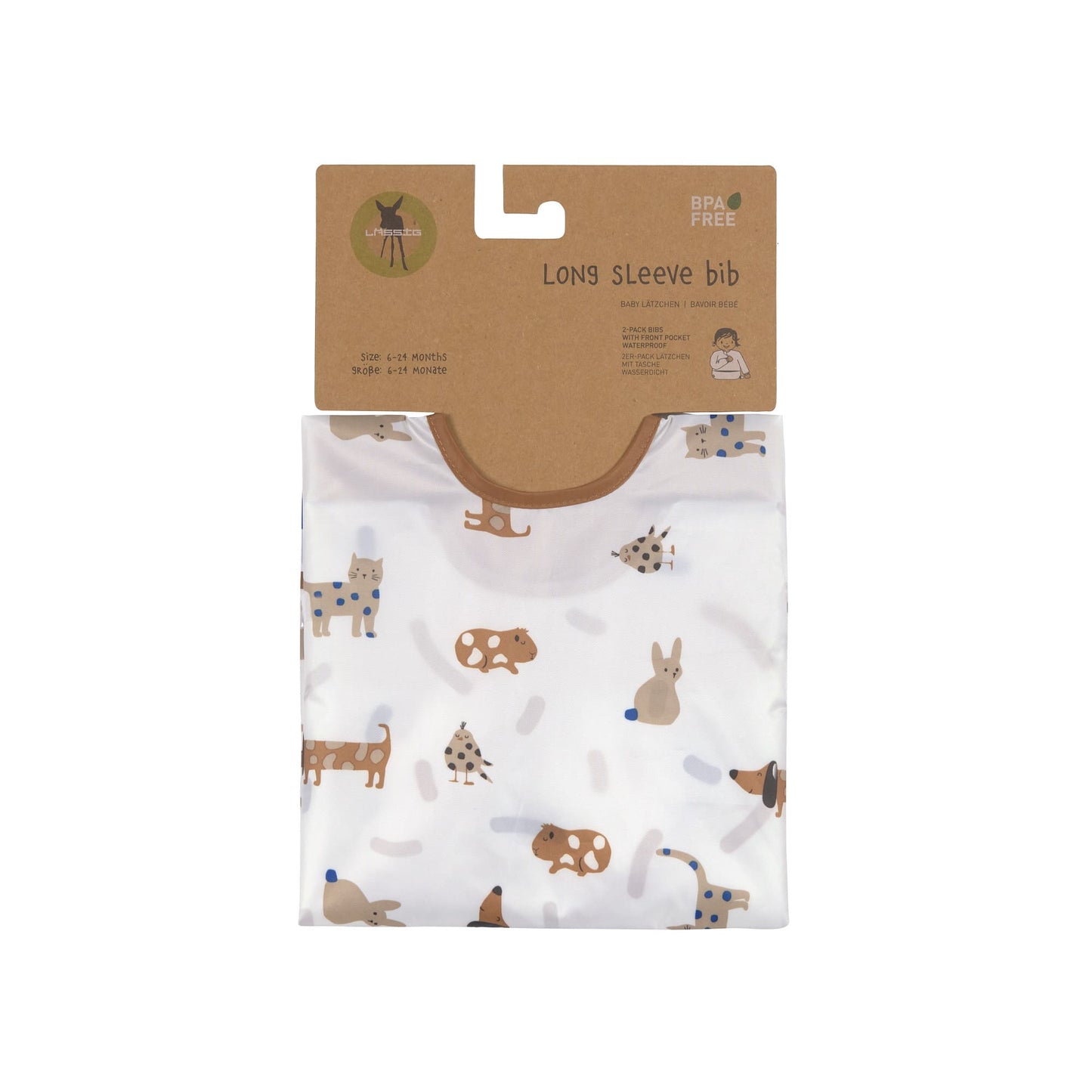 Lässig - slabbetje lange mouwen - little mateys royal blue - 2 stuks - 6 tot 24 maanden