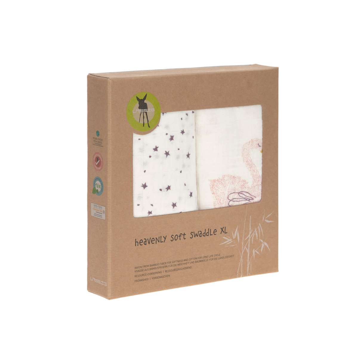 Lässig - heavenly soft swaddle XL swan - 2 stuks