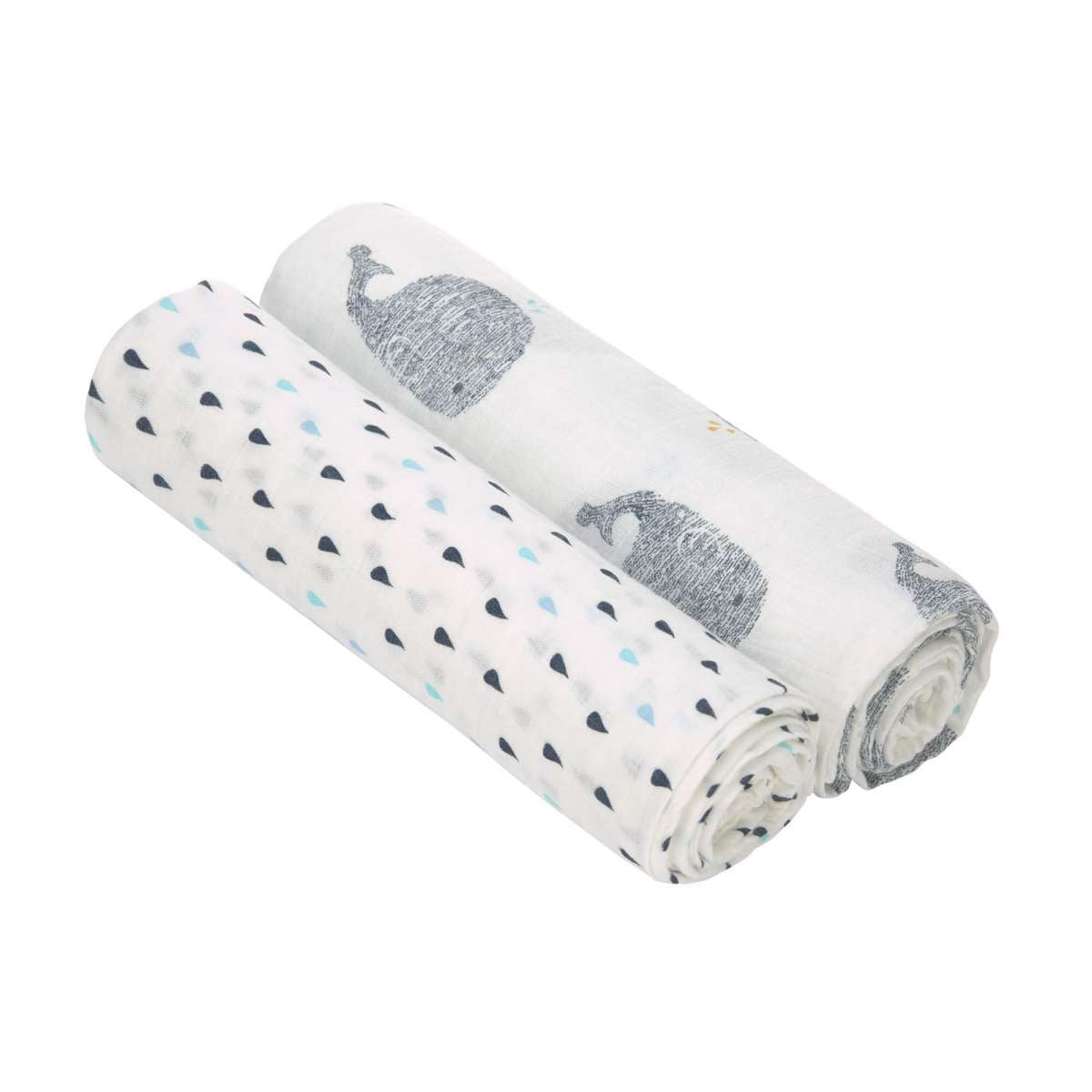 Lässig - heavenly soft swaddle XL whale - 2 stuks