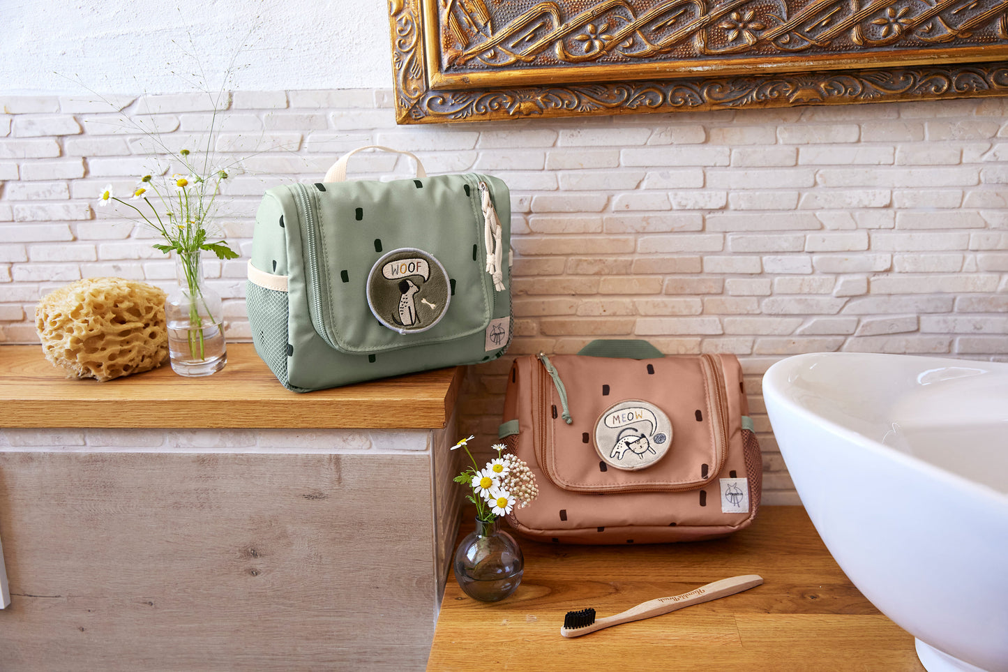 Lässig - mini washbag - happy prints light olive
