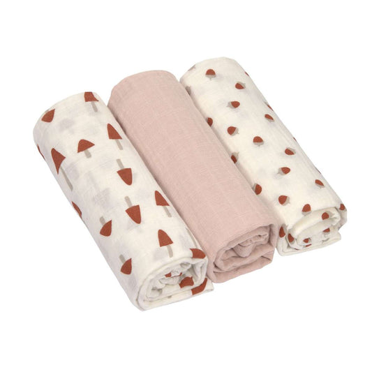 Lässig - swaddle en burp blanket L - powder pink - 3 stuks