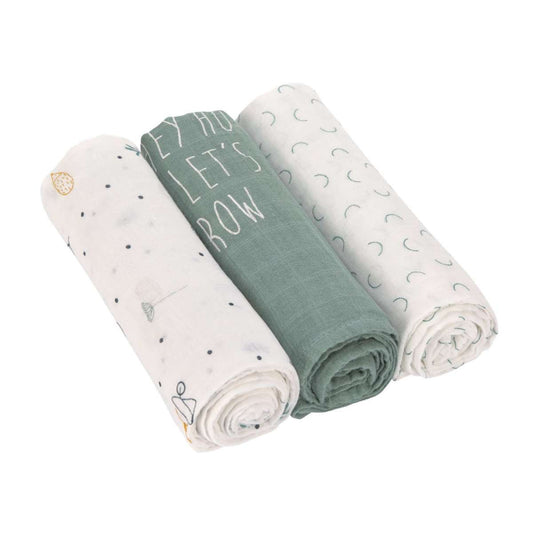 Lässig - heavenly soft swaddle L garden explorer tractor - 3stuks