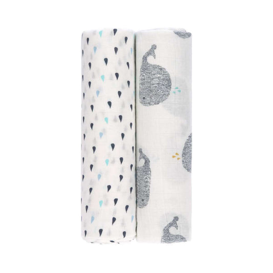 Lässig - heavenly soft swaddle XL whale - 2 stuks